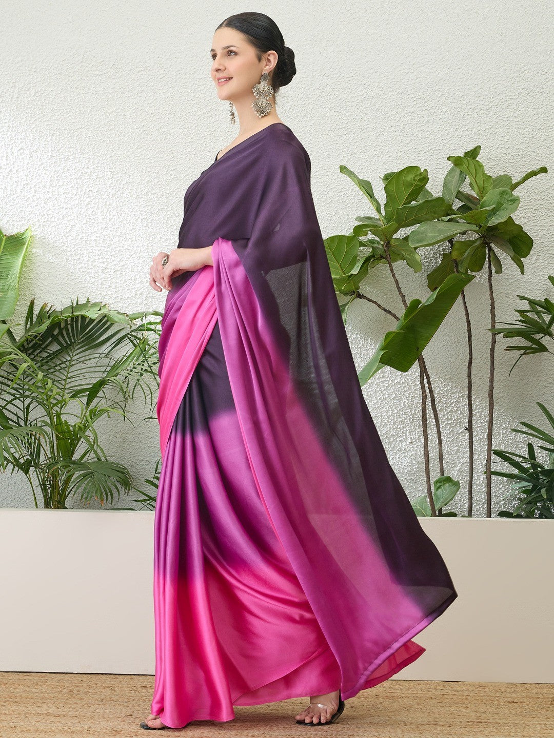 Luxurious Multicolor Ombre Satin Saree With Luxurious Smooth Shaded Finish - Image 2