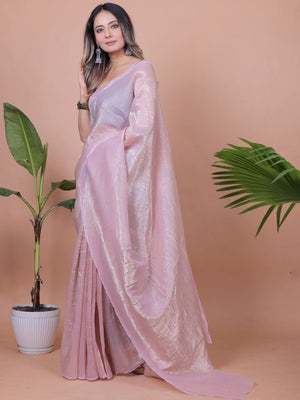 Blush Pink Solid Chiffon Saree Perfect for Parties & Festive Occasions - Image 2