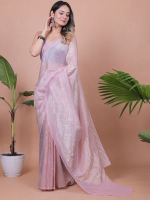 Blush Pink Solid Chiffon Saree Perfect for Parties & Festive Occasions - Image 1