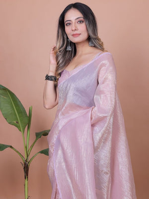 Blush Pink Solid Chiffon Saree Perfect for Parties & Festive Occasions - Image 2
