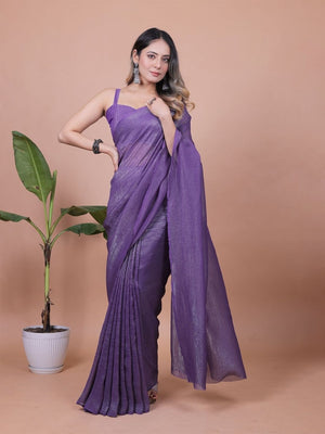 Royal Purple Solid Chiffon Saree Perfect for Parties & Festive Occasions - Image 1