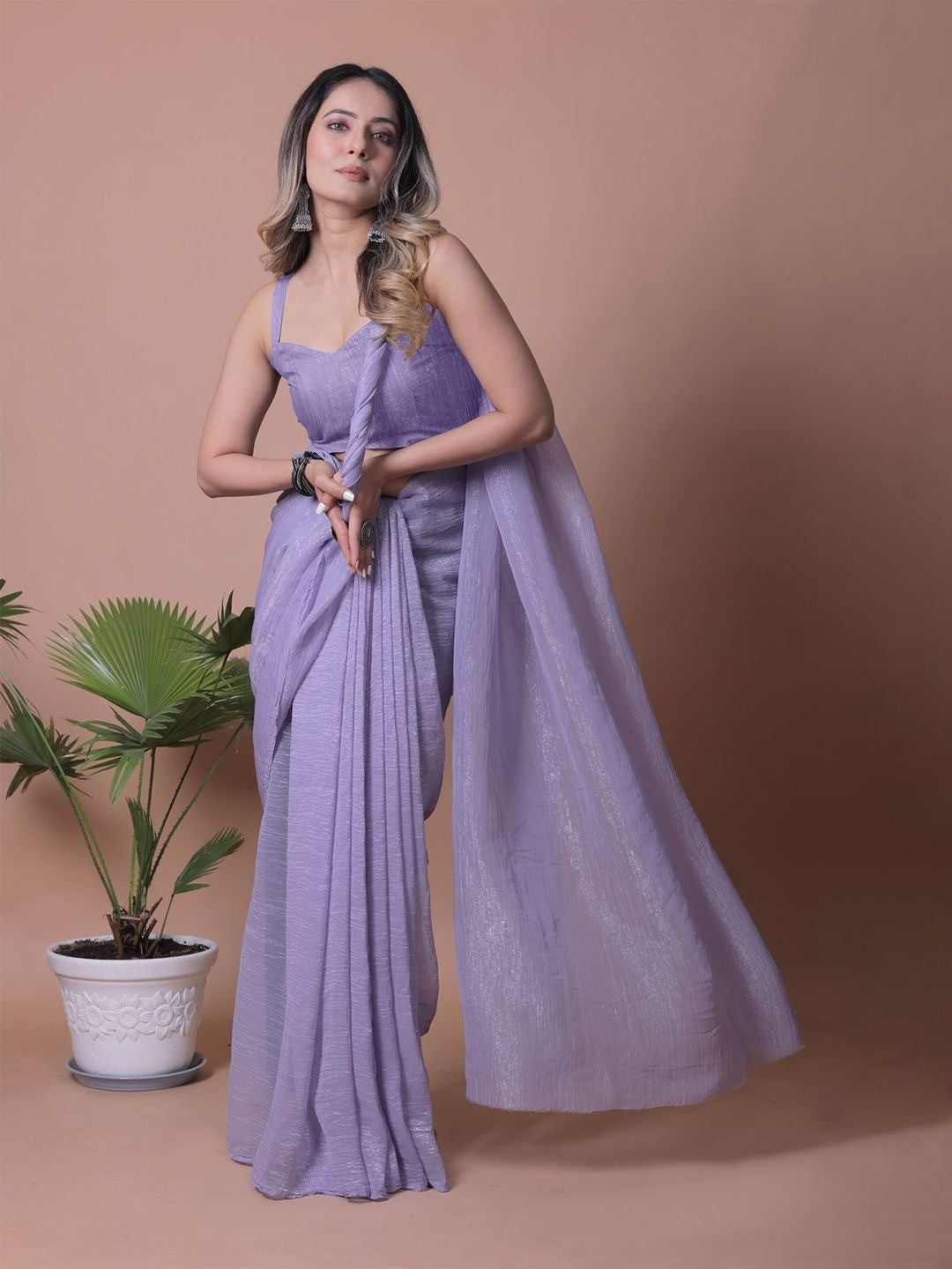 Dusty Lavender Solid Chiffon Saree Perfect for Parties & Festive Occasions - Image 1
