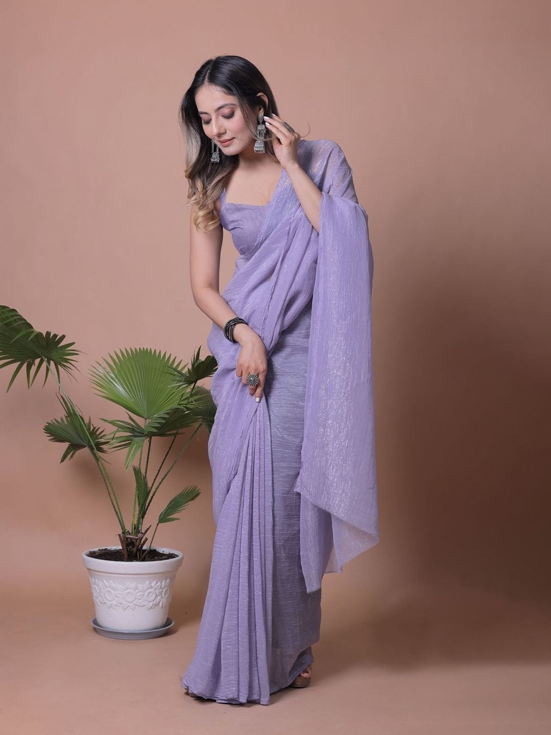 Dusty Lavender Solid Chiffon Saree Perfect for Parties & Festive Occasions - Image 4