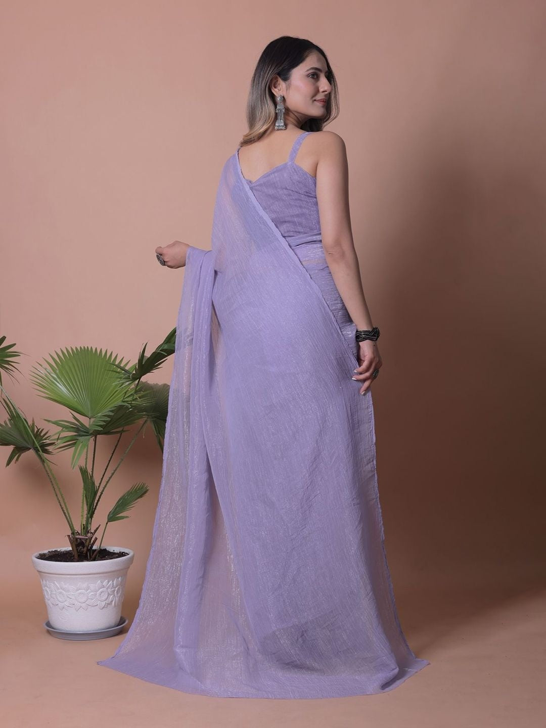 Dusty Lavender Solid Chiffon Saree Perfect for Parties & Festive Occasions - Image 5