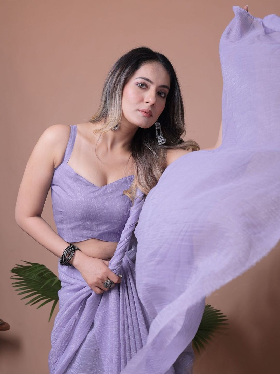 Dusty Lavender Solid Chiffon Saree Perfect for Parties & Festive Occasions - Image 3