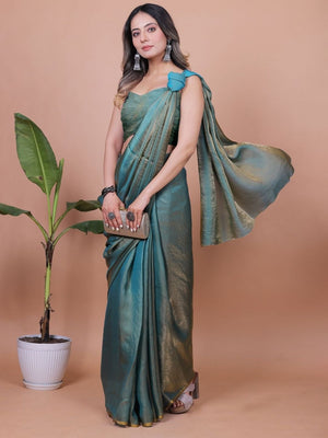 Teal Green Solid Chiffon Saree Perfect for Parties & Festive Occasions - Image 1