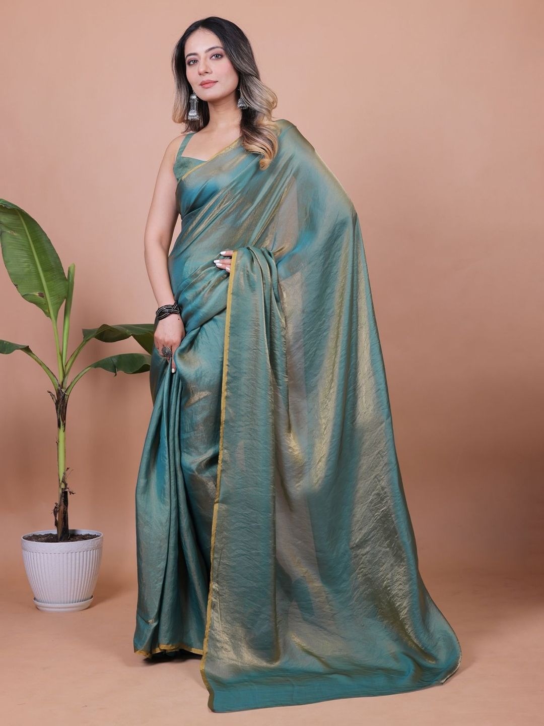 Teal Green Solid Chiffon Saree Perfect for Parties & Festive Occasions - Image 2