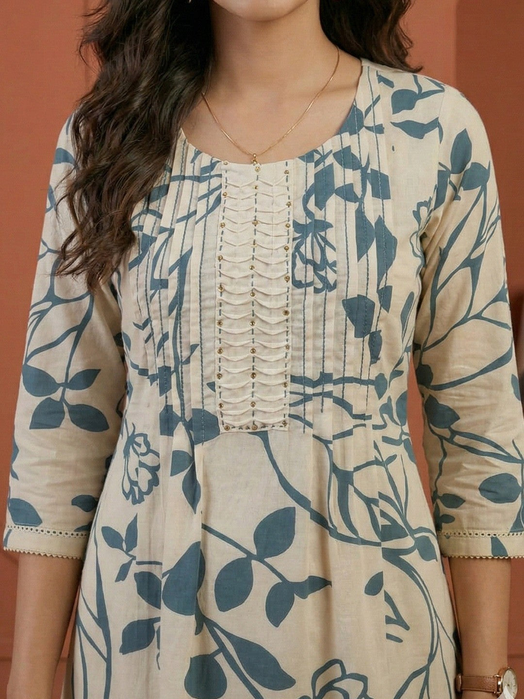 Elegant Summer Edit Offwhite Floral Printed Pure Cotton Top and Bottom Ensemble - Image 2