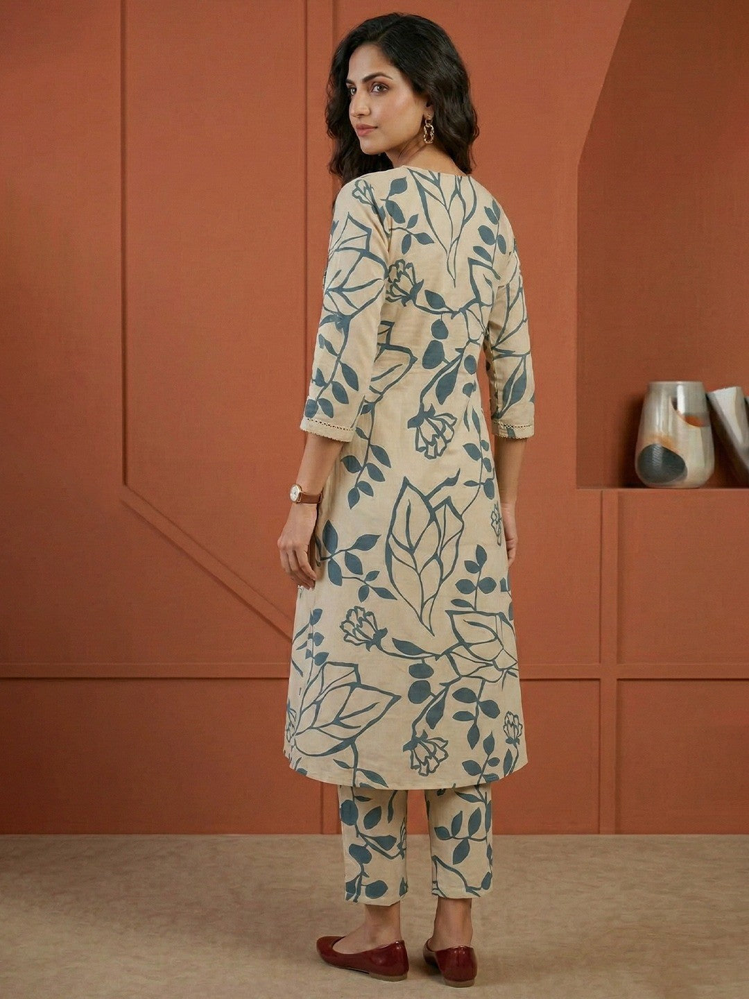 Elegant Summer Edit Offwhite Floral Printed Pure Cotton Top and Bottom Ensemble - Image 3