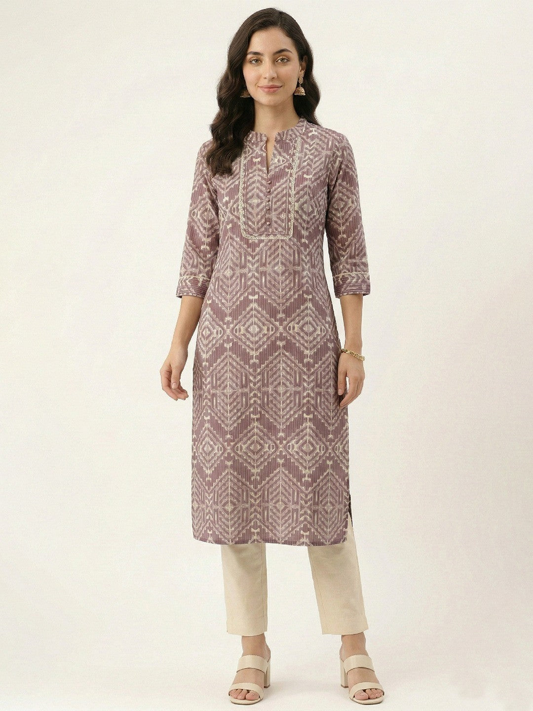 Wine Pure Cotton Kurti Featuring Modern Geometric Print and Breathable Fabric - Image 1