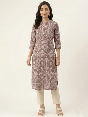 Wine Pure Cotton Kurti Featuring Modern Geometric Print and Breathable Fabric - Image 1