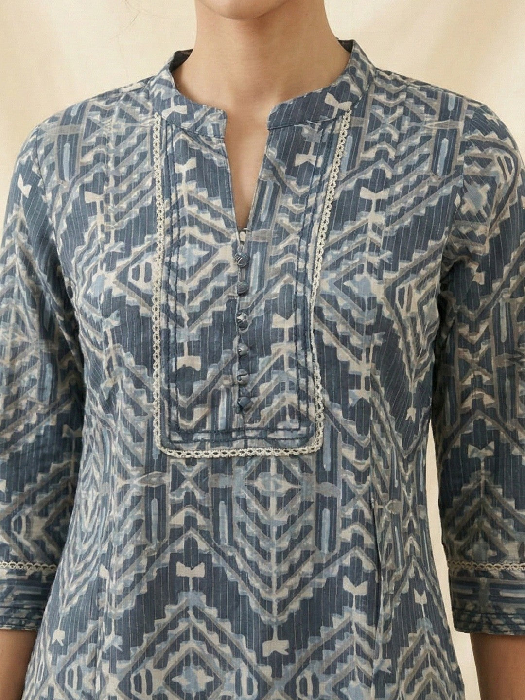 Blue Pure Cotton Kurti Featuring Modern Geometric Print and Breathable Fabric - Image 4