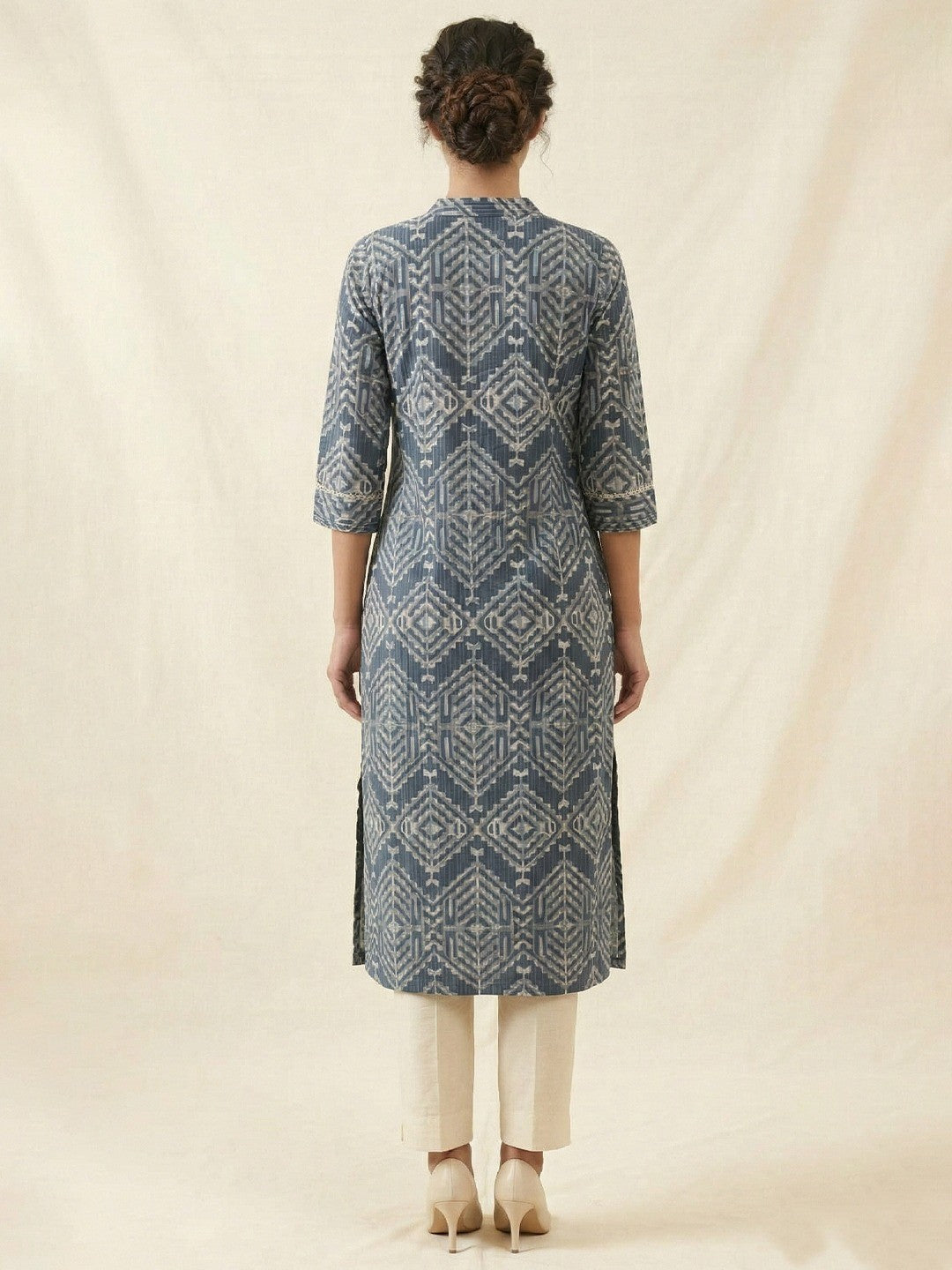 Blue Pure Cotton Kurti Featuring Modern Geometric Print and Breathable Fabric - Image 2