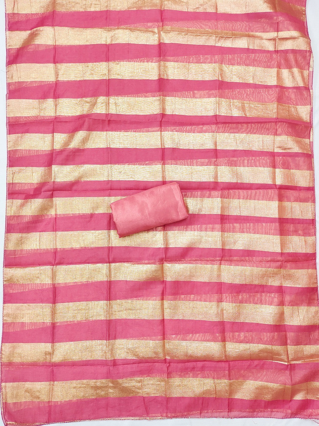 Pink Striped Weaving Shimmer Dress Material With Intricate Cording Embroidery & Sequins - Image 2