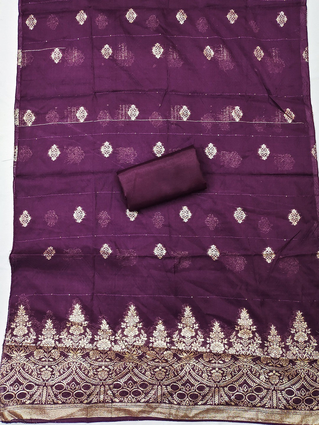 Designer Wine Art Silk Dress Material Enhanced With Beads & Sequins Embroidered Work - Image 4