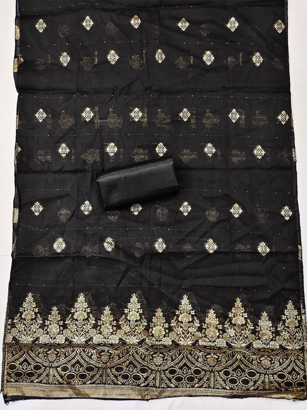 Designer Black Art Silk Dress Material Enhanced With Beads & Sequins Embroidered Work - Image 2