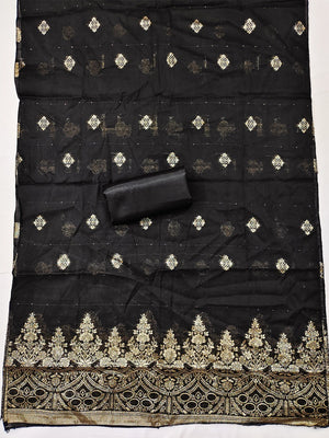 Designer Black Art Silk Dress Material Enhanced With Beads & Sequins Embroidered Work - Image 2