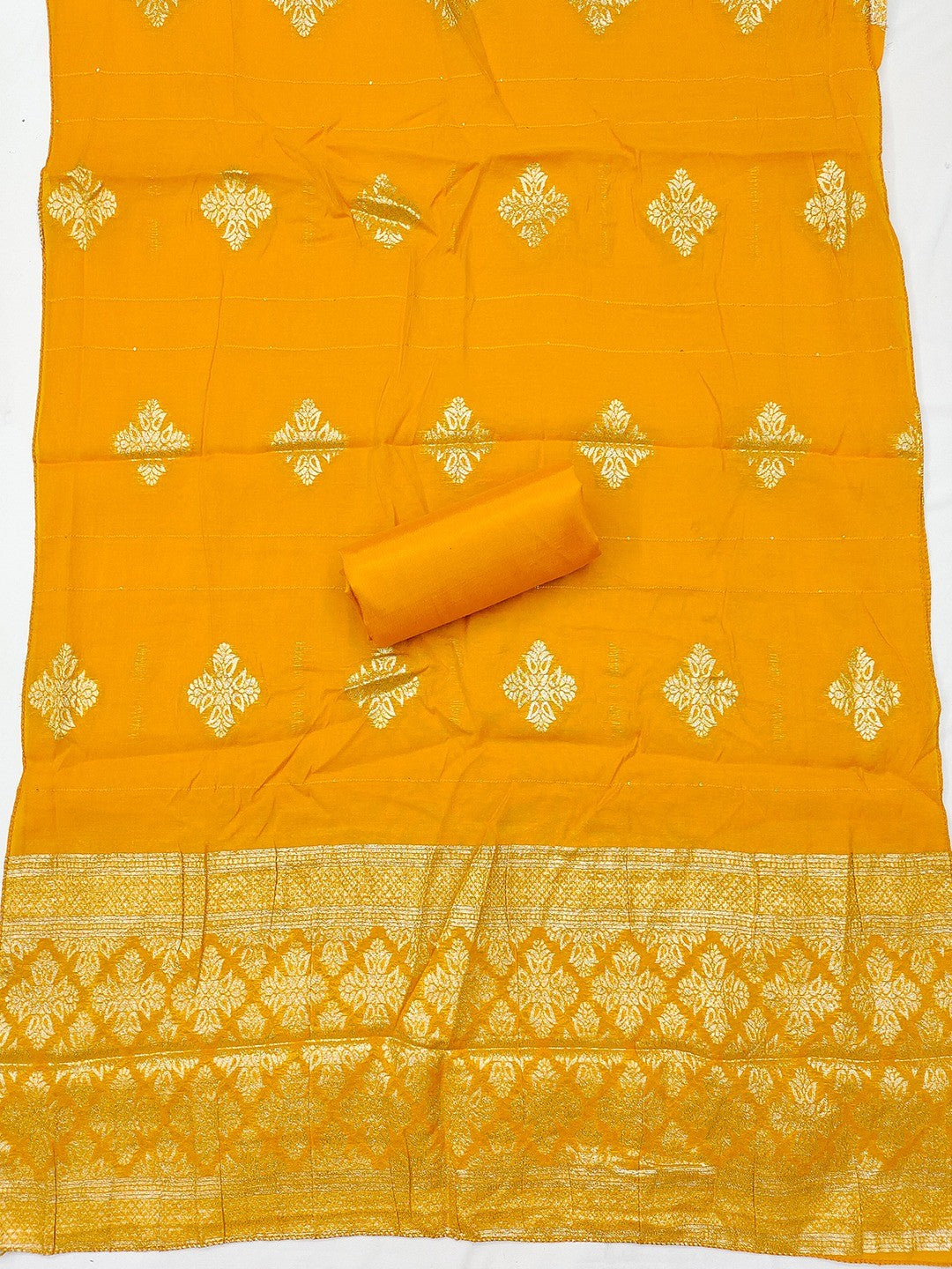 Stylish Mustard Art Silk Dress Material With Detailed Cording Beads & Sequins Embellished Work - Image 2