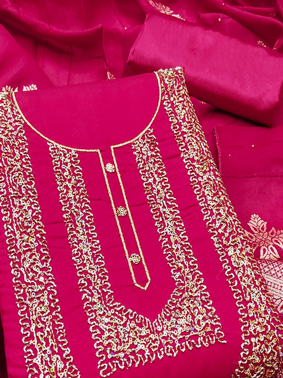Stylish Pink Art Silk Dress Material With Detailed Cording Beads & Sequins Embellished Work - Image 5