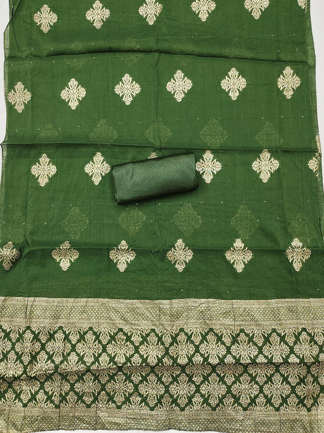 Stylish Green Art Silk Dress Material With Detailed Cording Beads & Sequins Embellished Work - Image 3