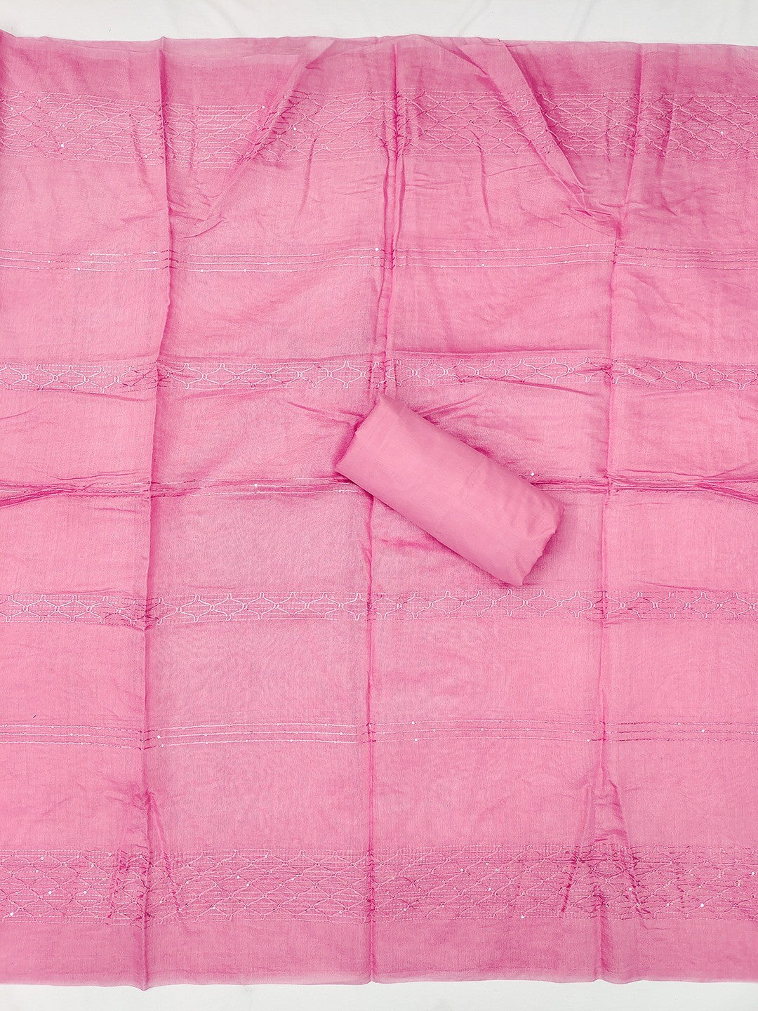 Refreshing Wine Floral Thread Embroidered Cotton Dress Material With Elegant Sequins Work - Image 2