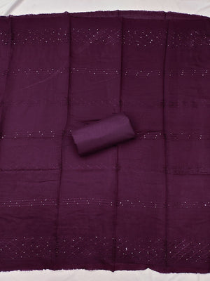 Refreshing Mauve Floral Thread Embroidered Cotton Dress Material With Elegant Sequins Work - Image 2
