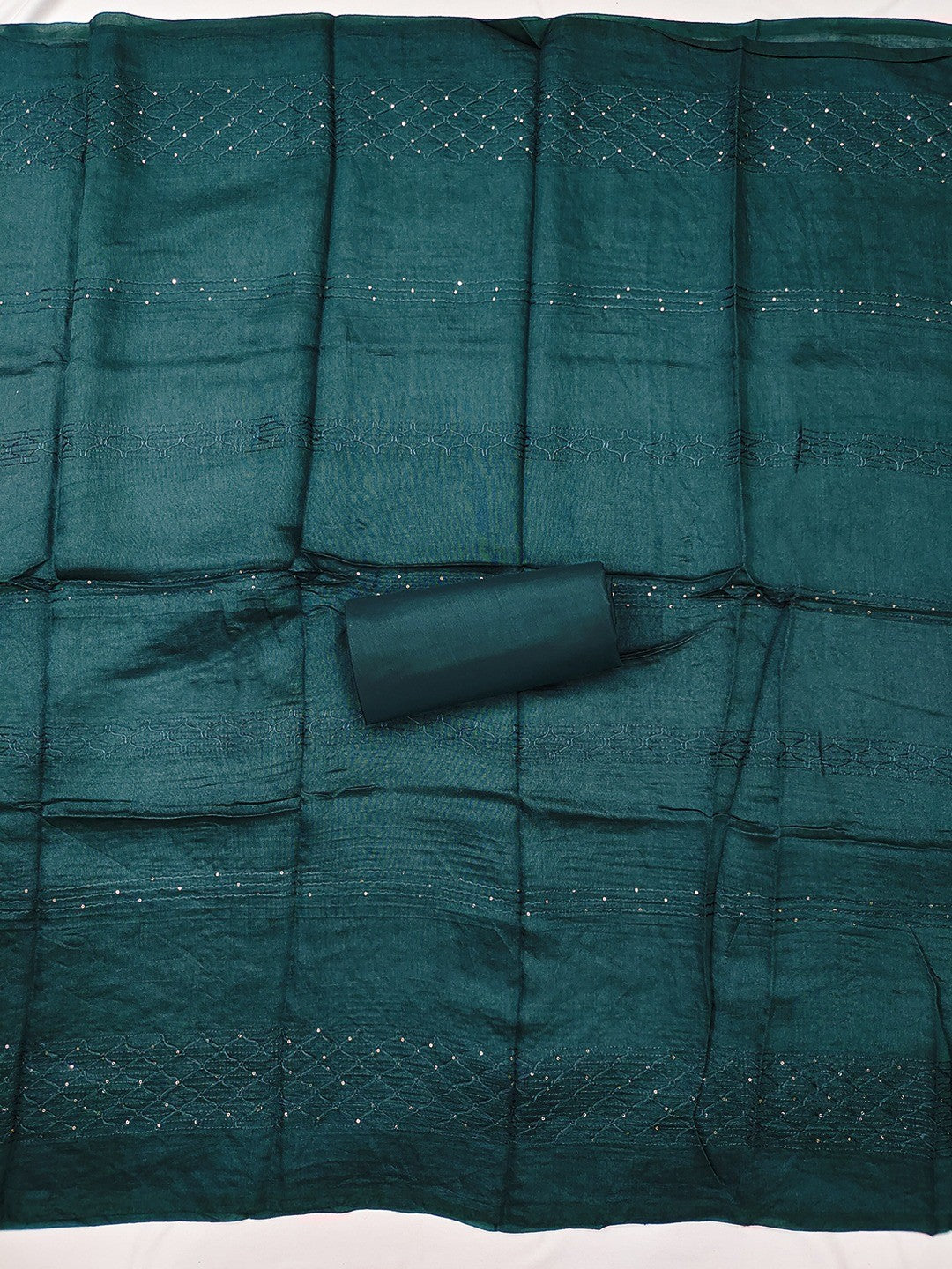 Refreshing Blue Floral Thread Embroidered Cotton Dress Material With Elegant Sequins Work - Image 2