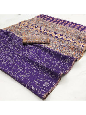Elegant Purple Chanderi Cotton Saree with Bandhani Print - Image 2