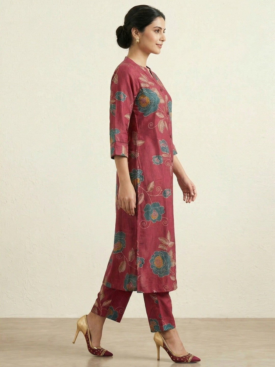 Pink Floral Printed Viscose A-Line Top Bottom Set by Aariya Designs - Image 2