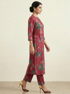 Pink Floral Printed Viscose A-Line Top Bottom Set by Aariya Designs - Image 2
