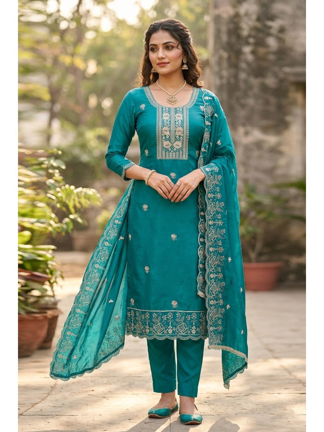 Elegant Blue Viscose Dress Material with Embroidered Details - Image 2