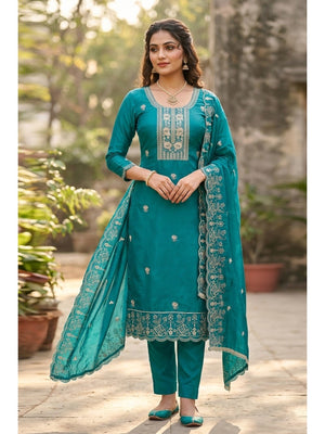 Elegant Blue Viscose Dress Material with Embroidered Details - Image 2