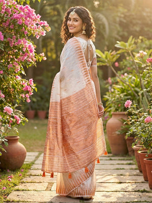 Elegant White Cotton Silk Saree with Woven Design | Peachmode - Image 2