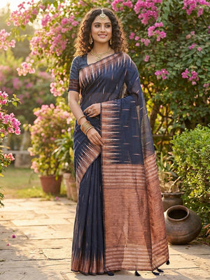 Elegant Blue Cotton Silk Saree with Zari Weaving - Image 1