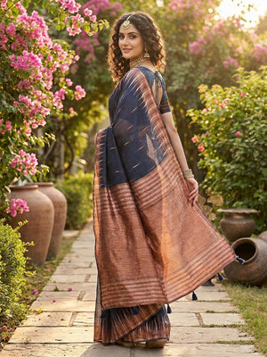 Elegant Blue Cotton Silk Saree with Zari Weaving - Image 2