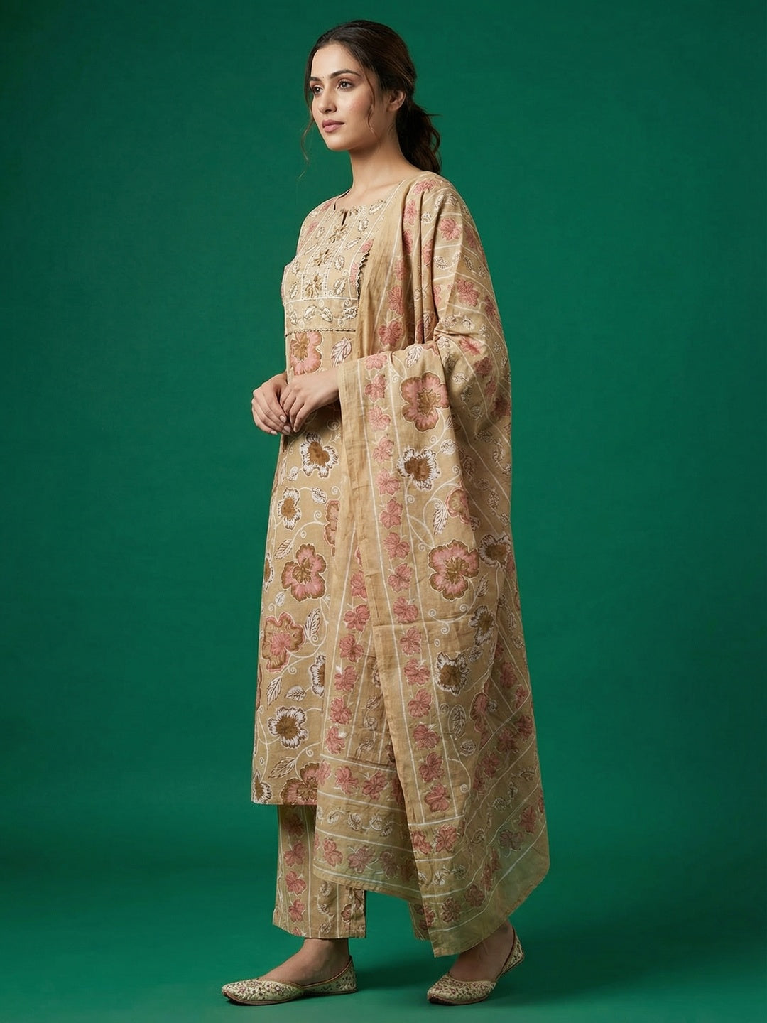 Yellow Floral Printed Pure Cotton Salwar Suit with Dupatta for Timeless Ethnic Elegance - Image 2