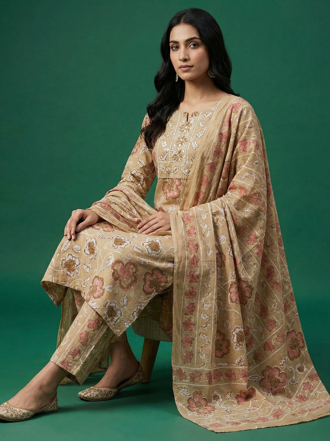 Yellow Floral Printed Pure Cotton Salwar Suit with Dupatta for Timeless Ethnic Elegance - Image 5