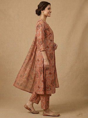 Peach Floral Printed Pure Cotton Salwar Suit with Dupatta for Timeless Ethnic Elegance - Image 2
