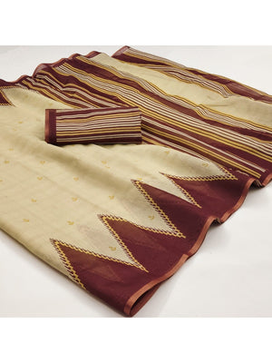 Elegant Cream Chanderi Silk Saree with Geometric Border - Image 2