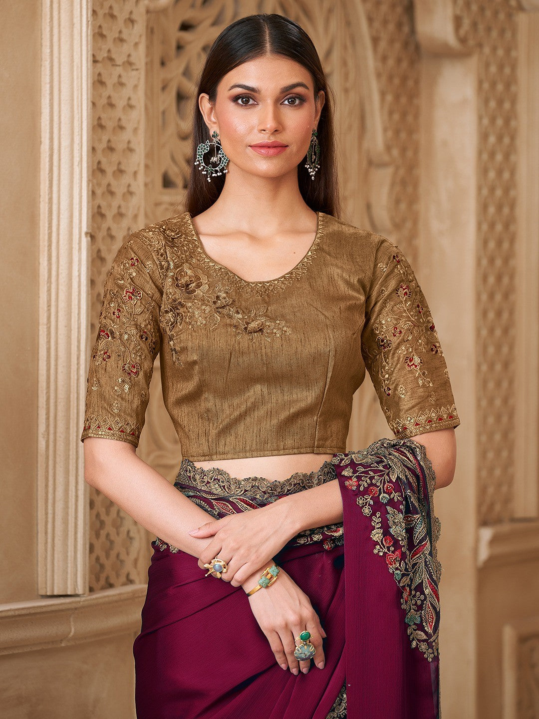 Magenta Satin Saree with Elegant Embroidered Border Work and Modern Ethnic Appeal - Image 5