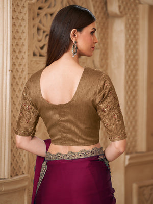 Magenta Satin Saree with Elegant Embroidered Border Work and Modern Ethnic Appeal - Image 2