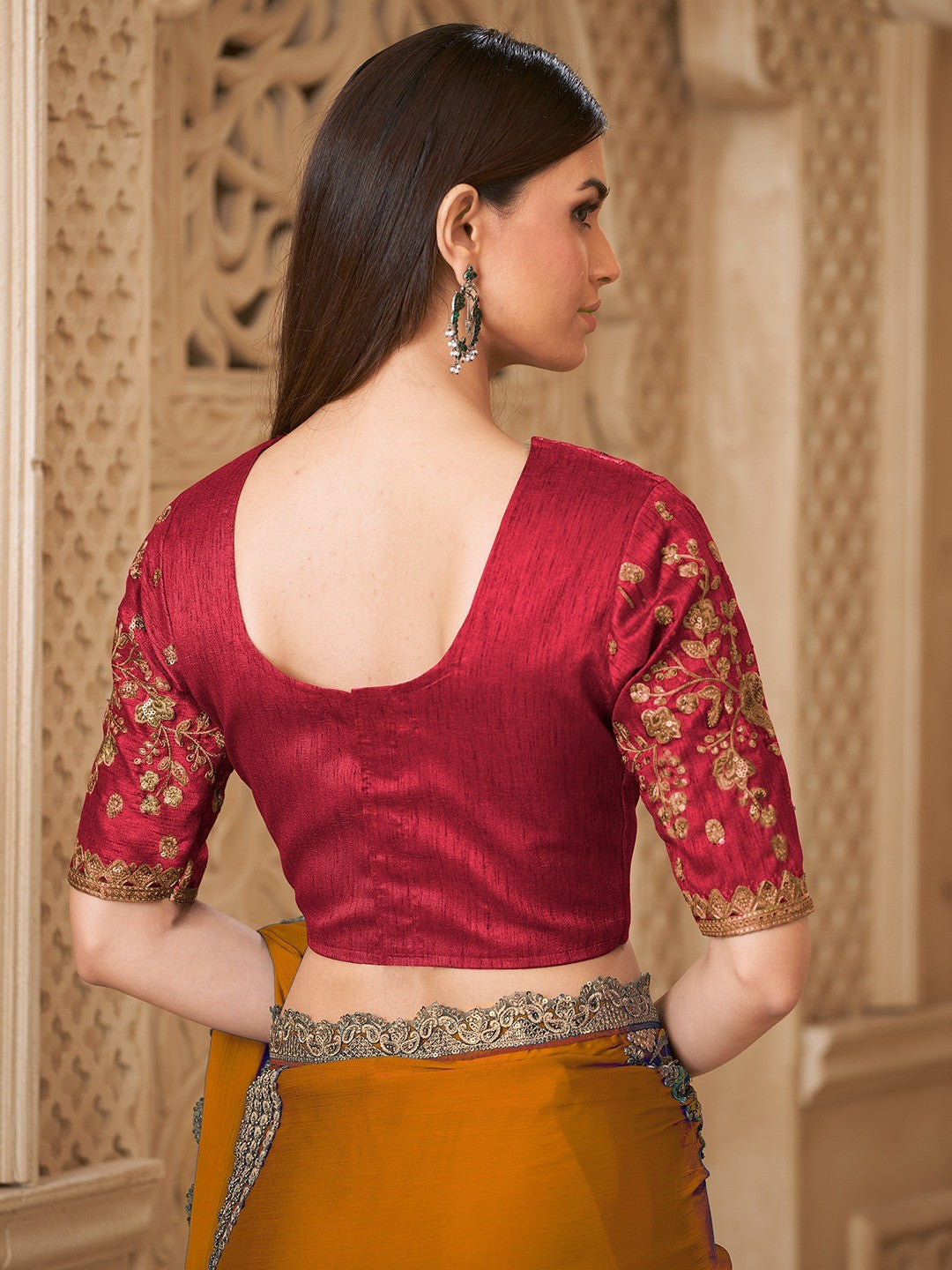 Mustard Satin Saree with Elegant Embroidered Border Work and Modern Ethnic Appeal - Image 4