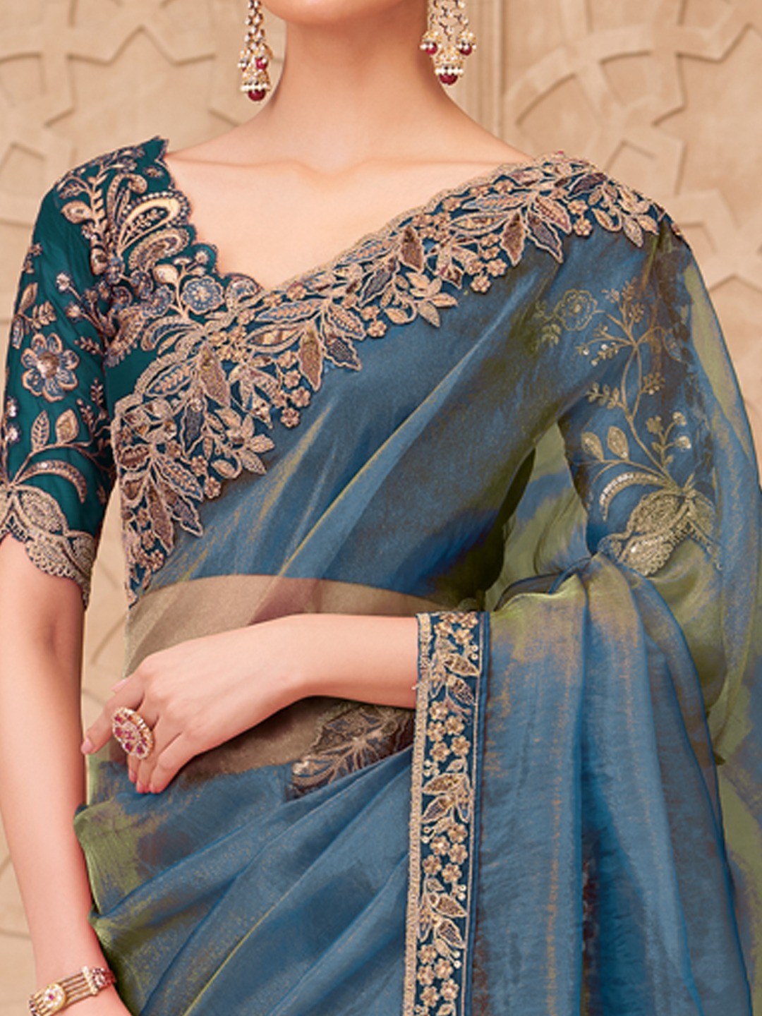 Bluish Grey Georgette Saree with Elegant Embroidered Work and Modern Ethnic Appeal - Image 3