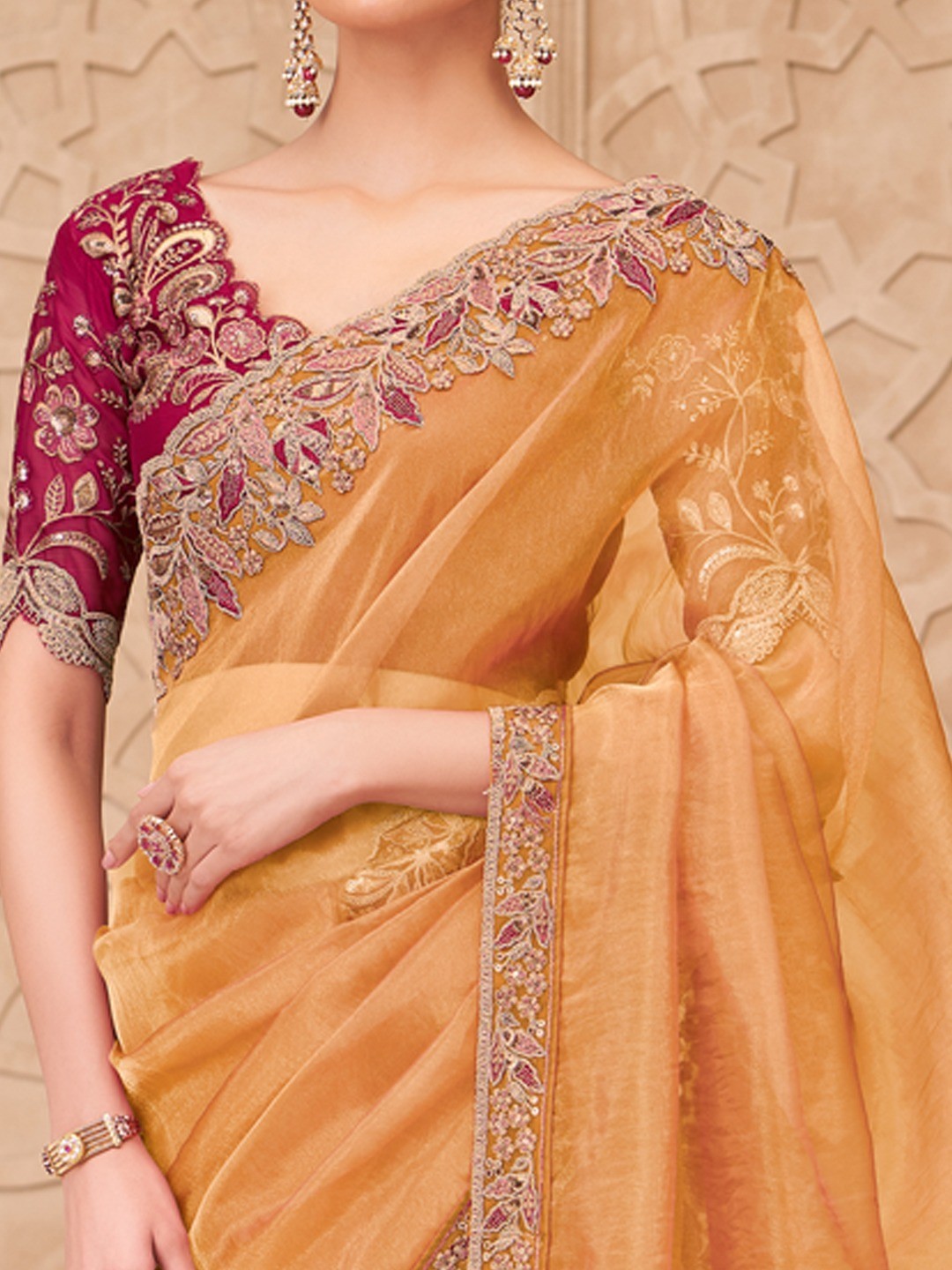 Mustard Georgette Saree with Elegant Embroidered Work and Modern Ethnic Appeal - Image 5