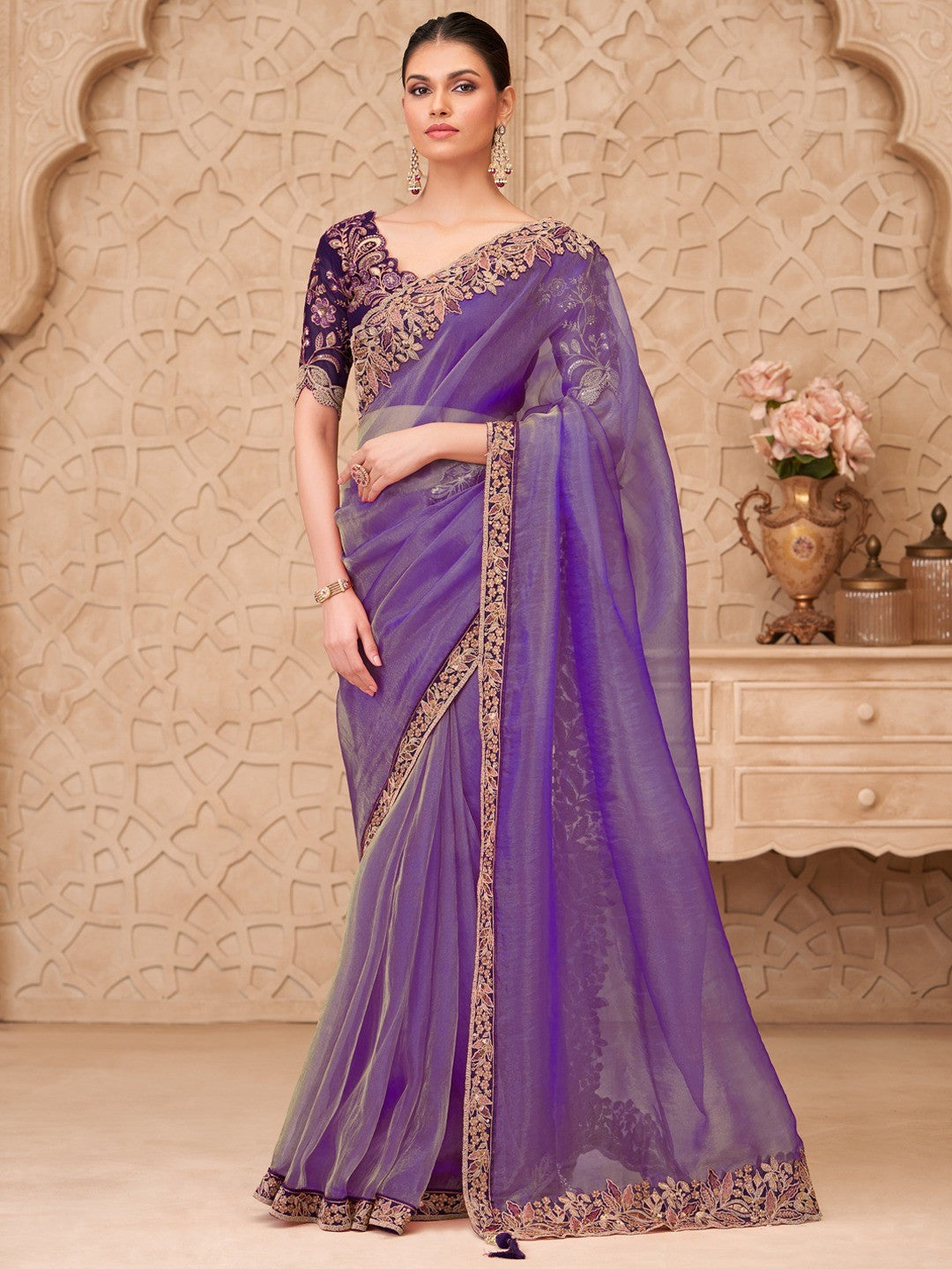 Purple Georgette Saree with Elegant Embroidered Work and Modern Ethnic Appeal - Image 1