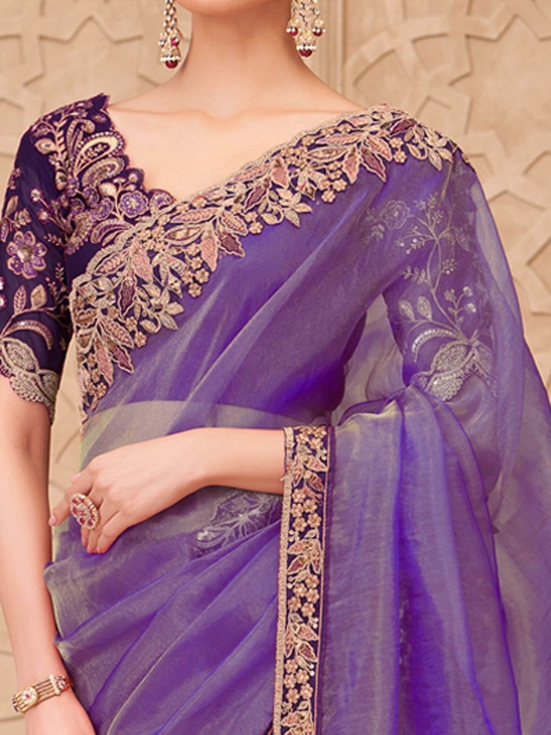 Purple Georgette Saree with Elegant Embroidered Work and Modern Ethnic Appeal - Image 5