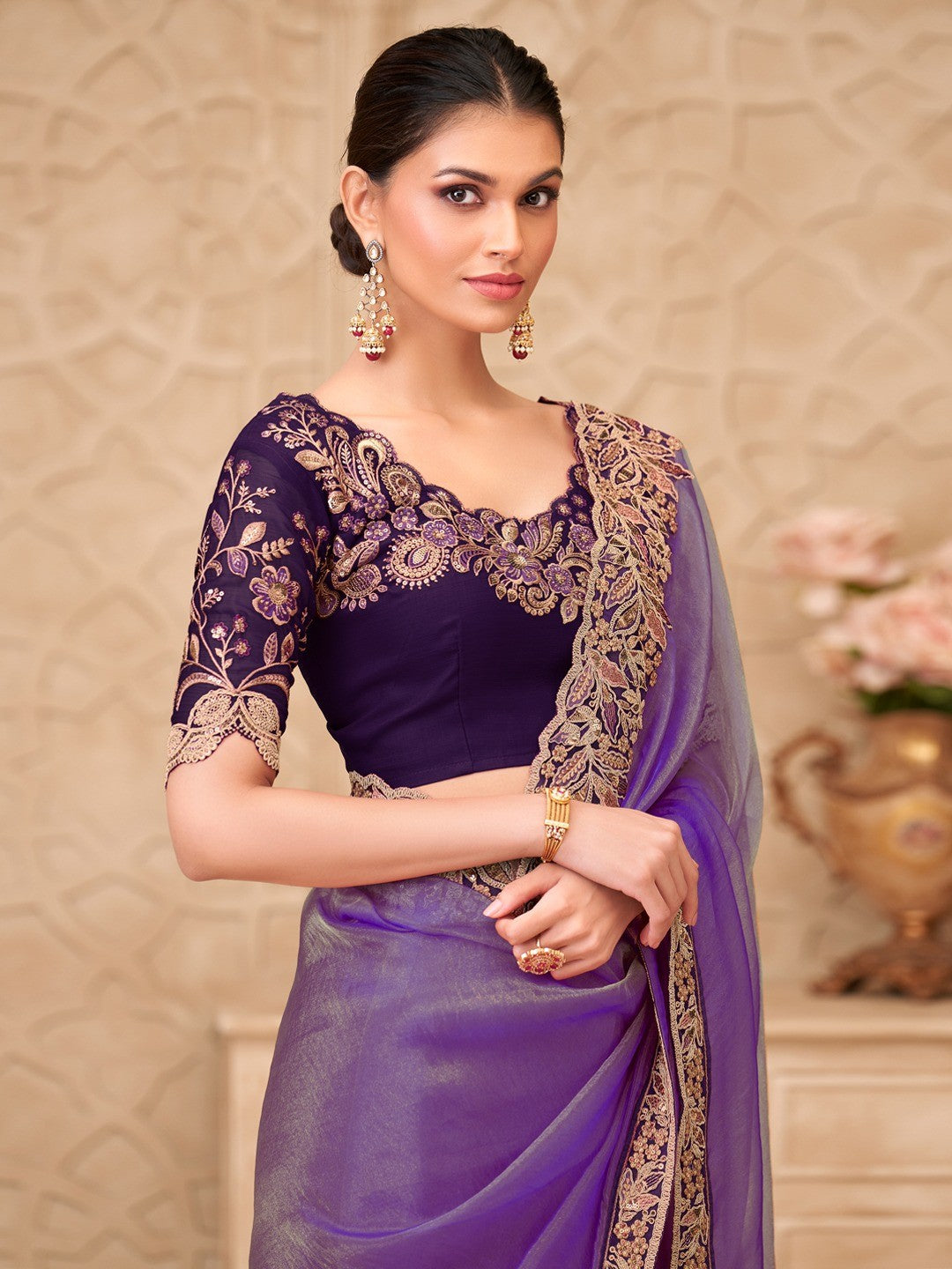 Purple Georgette Saree with Elegant Embroidered Work and Modern Ethnic Appeal - Image 2