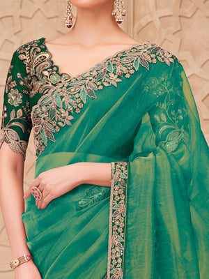 Green Georgette Saree with Elegant Embroidered Work and Modern Ethnic Appeal - Image 2
