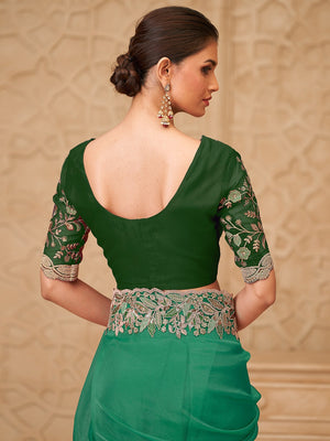 Green Georgette Saree with Elegant Embroidered Work and Modern Ethnic Appeal - Image 2