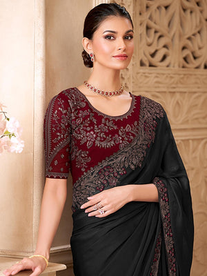 Black Georgette Saree Featuring Detailed Embroidered Border - Image 2